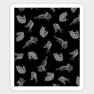 Cats Pattern - Black and White with Black Background Sticker